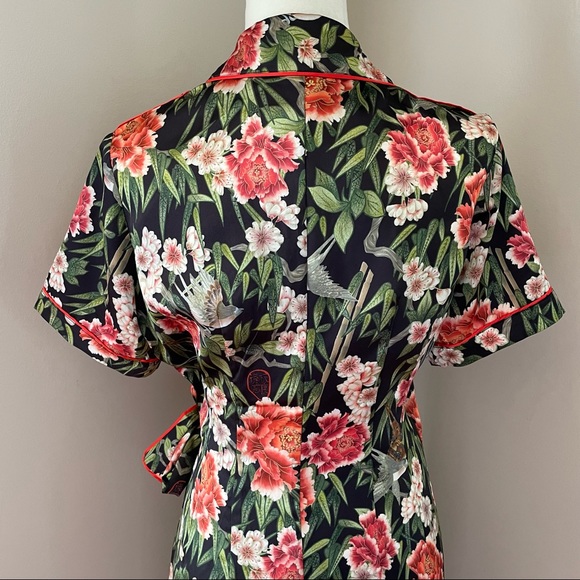 We are HAH Perfectly Tailored Satin Midi Wrap Dress 'Flock Together' Noir Large - Picture 10 of 12